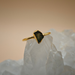 Moldavit Ring i Forgyldt s925 Slv