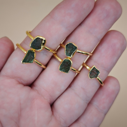 Moldavit Ring i Forgyldt s925 Slv