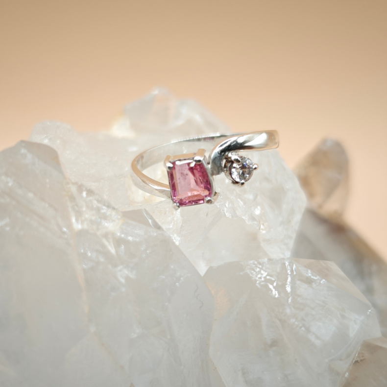 Gr�n og Pink Turmalin S�lv Ringe