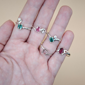 Gr�n og Pink Turmalin S�lv Ringe