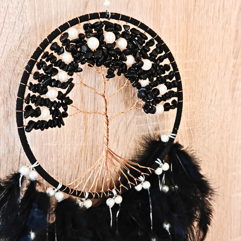 Dr�mmefanger med Livets Tr� � Sort Obsidian &amp; Perler