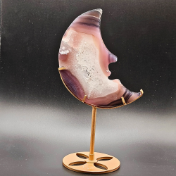 Halvmne i Gr/Pink Agat med Druzy  ca. 22 cm hj