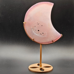 Halvm�ne i Pink/Rosa Agat med Druzy � ca. 22 cm h�j