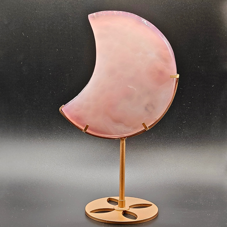 Halvm�ne i Pink/Rosa Agat med Druzy � ca. 22 cm h�j
