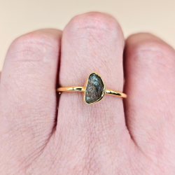 Moldavit Ring i Forgyldt s925 Slv