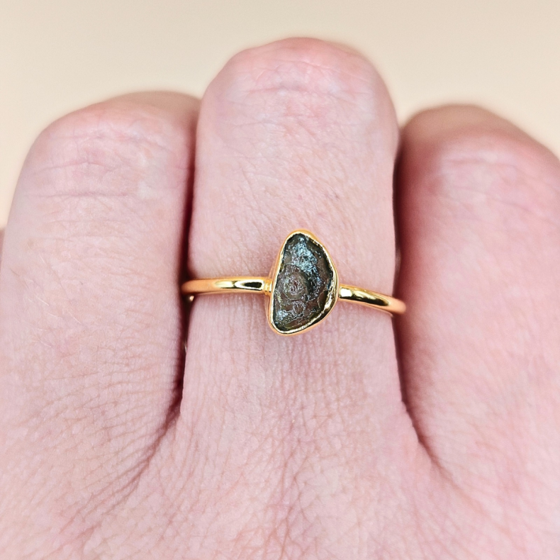 Moldavit Ring i Forgyldt s925 S�lv