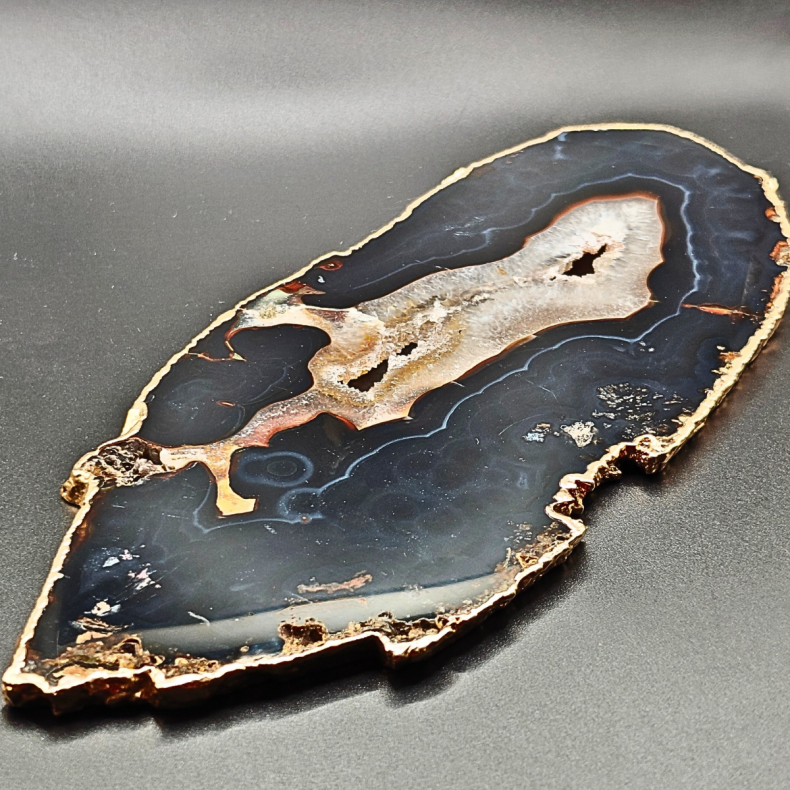 Agat Plade med Druzy og Guldkant  Brasilien