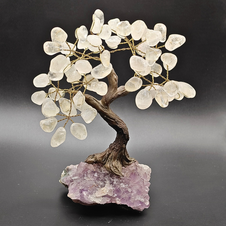 Tr-Figur med Klar Kvarts &amp; Ametyst  ca. 19 cm hj